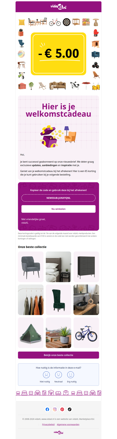 Je bent geabonneerd! 🎉 Hier is je €5 korting
