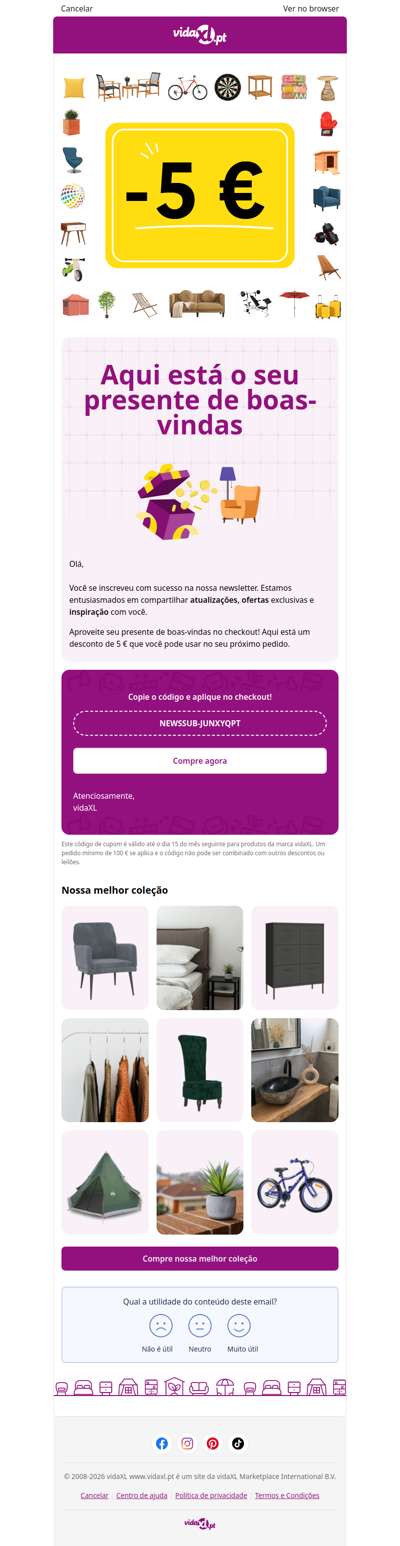 Você está inscrito! 🎉 Aqui está seu desconto de 5 €
