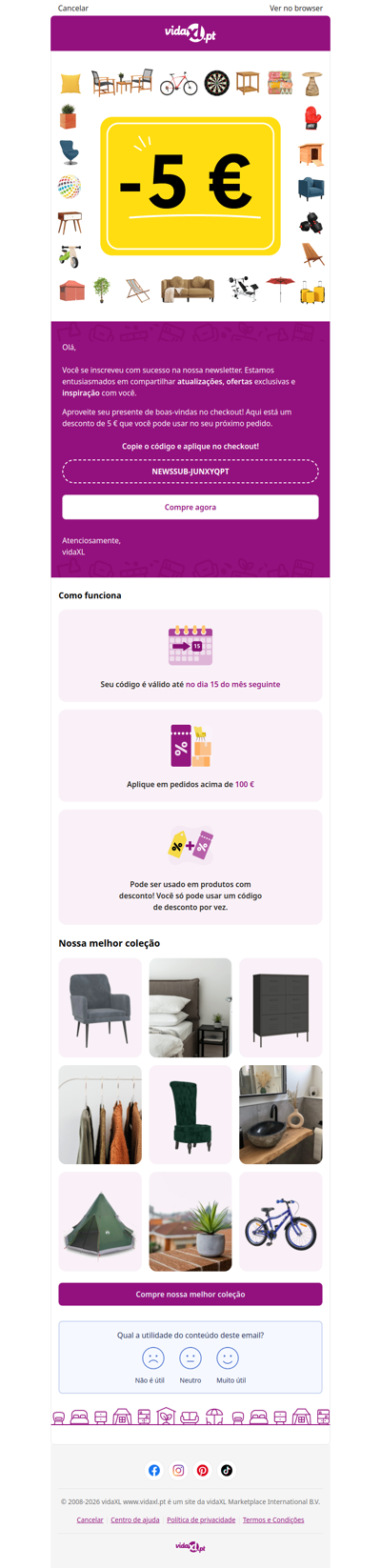 Você está inscrito! 🎉 Aqui está seu desconto de 5 €