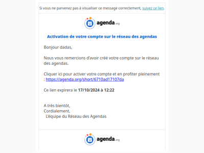 Activation de votre compte sur le réseau des agendas