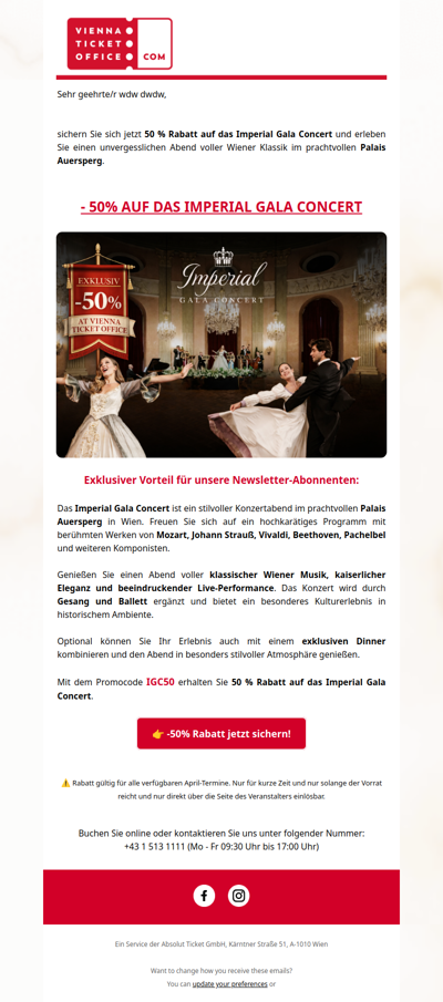 Imperial Gala Concert: Jetzt 50% Rabatt sichern 🎻