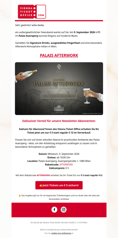 Palais Afterwork: Ihr Ticket exklusiv um € 5