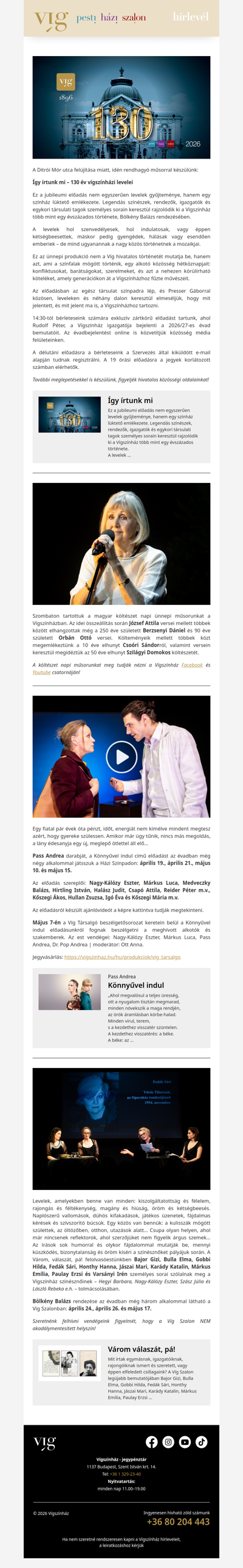 Ünnepeljék velünk a Vígszínház 130. születésnapját!