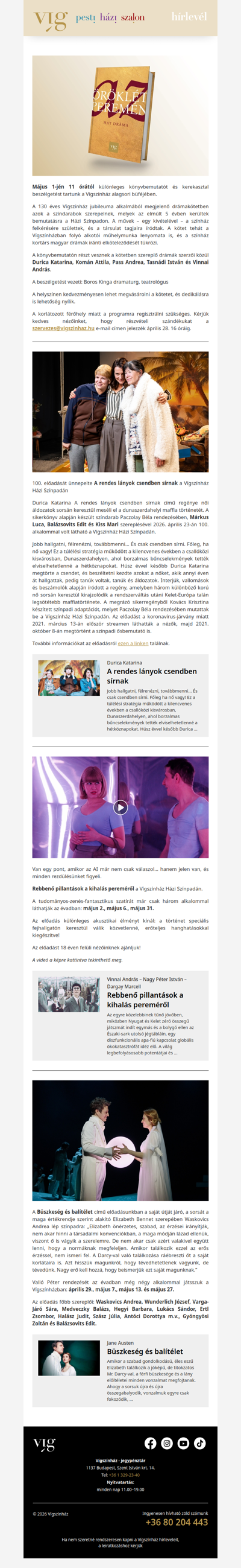 Az öröklét peremén - könyvbemutató a Vígszínházban május 1-jén