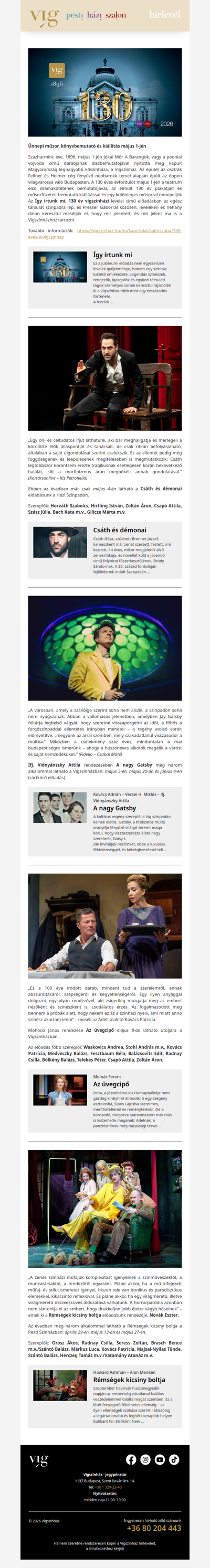 Ünnepeljük együtt a Vígszínház 130. születésnapját!