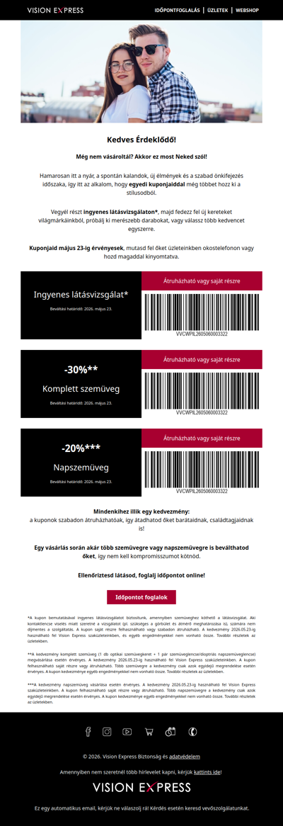 Meglepetés: ingyenes látásvizsgálat* Neked akár -30%** kuponnal 🎁