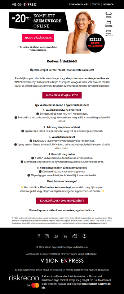 🌞 -20% online kedvezmény dioptriás napszemüvegre