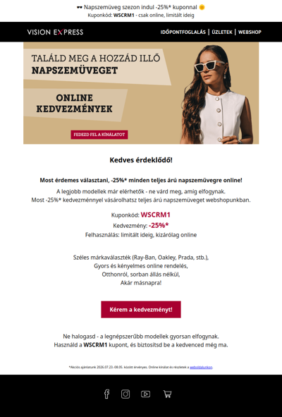🕶 Napszemüveg szezon indul -25%* kuponnal 🌞