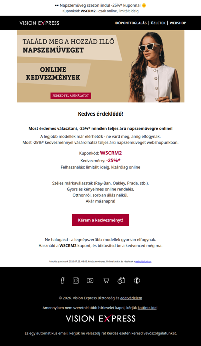 🕶 Napszemüveg szezon indul -25%* kuponnal 🌞