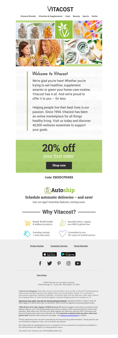 Welcome to Vitacost! Enjoy 20% OFF Your First Order