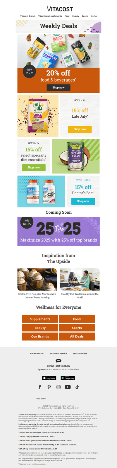 Weekly Deals: 20% Off Food + 15% Off Doctor’s Best & More