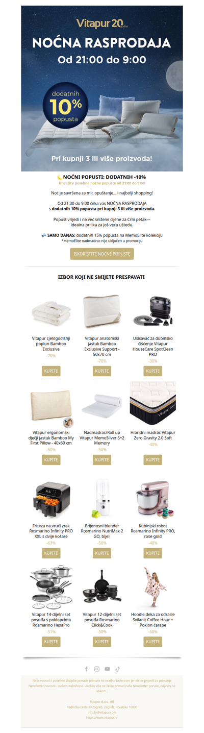 🌙 Noćna rasprodaja: dodatnih -10% samo noću!