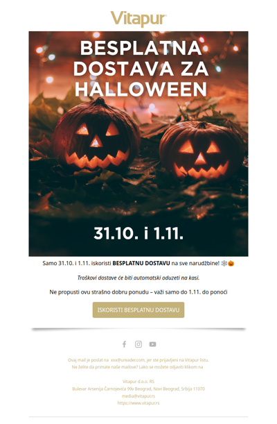 🎃 Samo za Halloween – besplatna dostava na sve porudžbine! 🎃