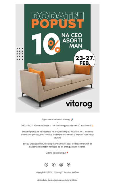 10% na CEO asortiman nameštaja! 📢