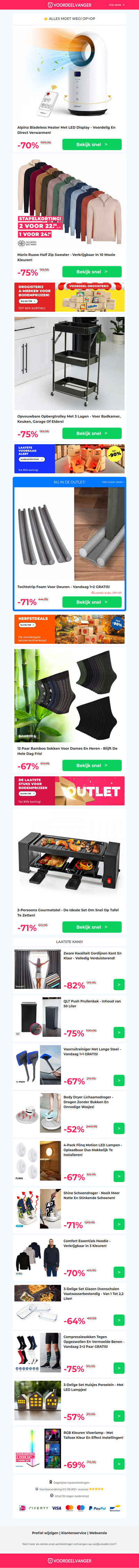 🔥 Voordelig Verwarmen: 70% KORTING Op Bladeless Heater / Half Zip Sweater / Opvouwbare Opbergtrolley / 12x Bamboe Sokken / Gourmetstel