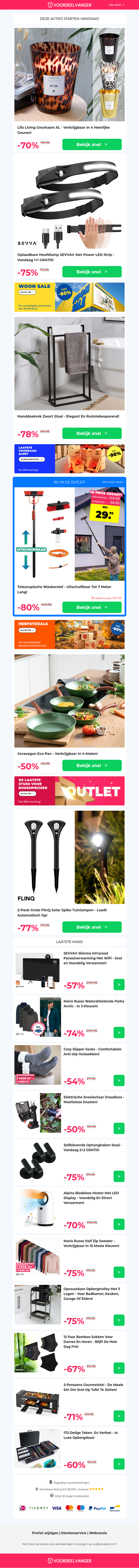 ERG GEWILD! Geurkaars XL -70% / Hoofdlamp 1+1 Gratis / Handdoekrek / Ceravegan Pan / 2x Spike Tuinlampen