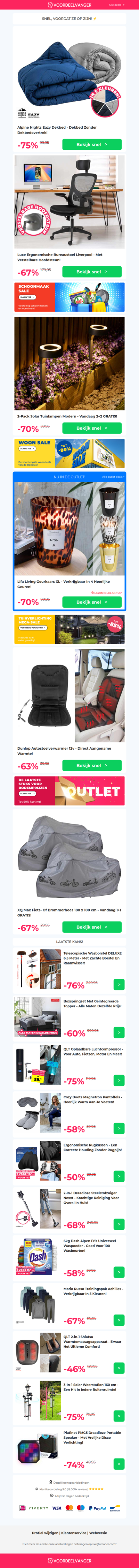 ✅ Eazy Dekbed -75% (Dekbed Zonder Overtrek) / Bureaustoel Met Hoofdsteun / Solar Tuinlampen 2+2 / Autostoelverwarmer / Fietshoes 1+1