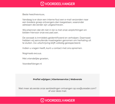 Excuses voor onbedoelde e-mail