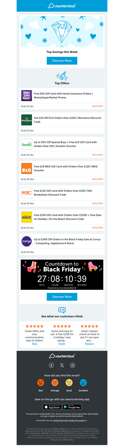 Top savings this week 💰 MoneySuperMarket - £60 gift card • Morrisons - £10 off • B&Q - £20 gift card + more!