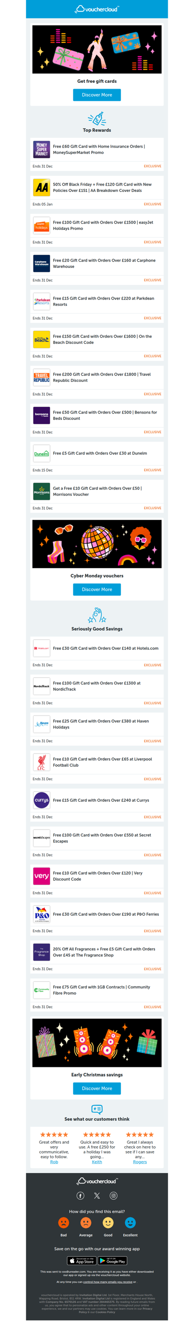 Cyber Monday deals with free gift cards 🎯 AA Breakdown - £120 gift card • easyJet Holidays - £100 gift card • MoneySuperMarket - £60 gift card + more!