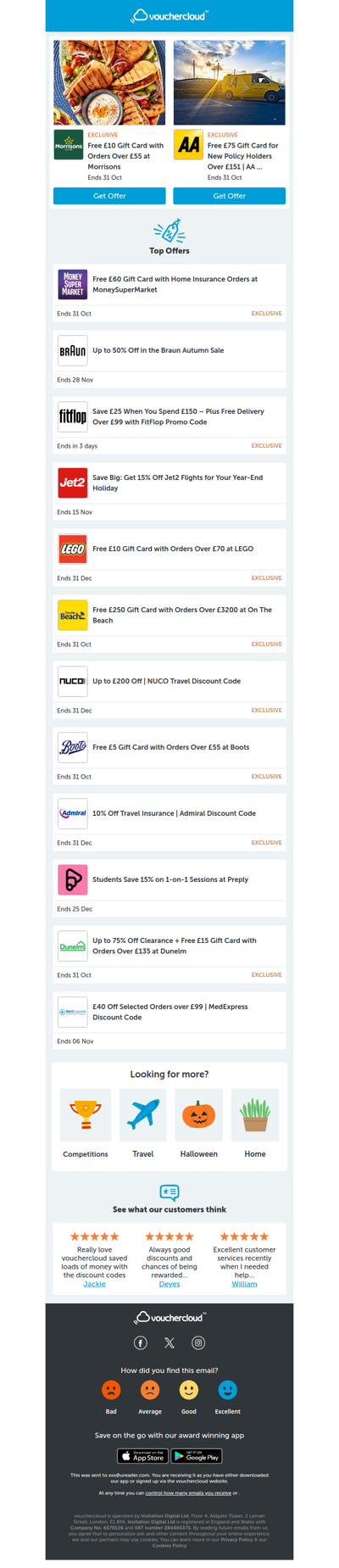 Morrisons - £10 gift card • AA Breakdown - £75 gift card • Jet2 - 15% off + more!