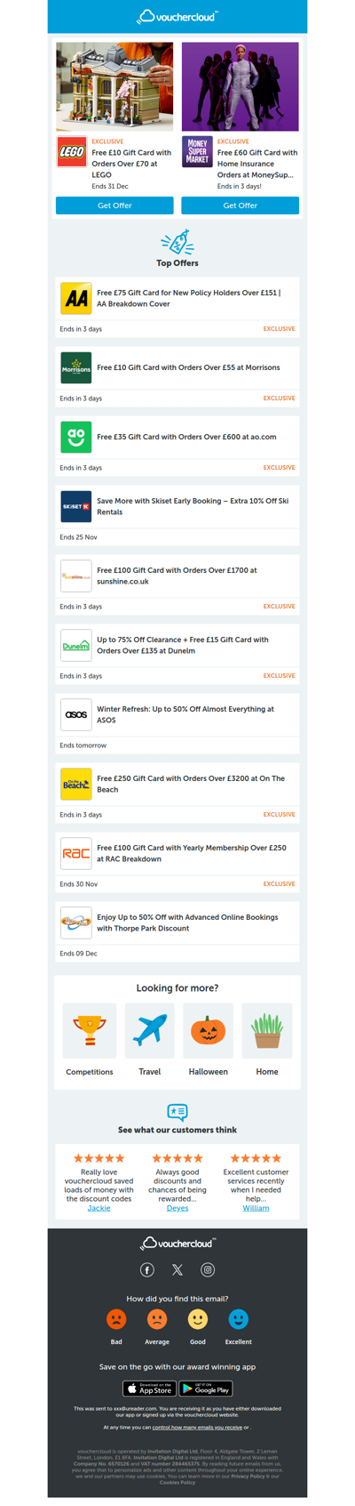 LEGO - £10 gift card • Morrisons - £10 gift card • asos - 50% off + more!