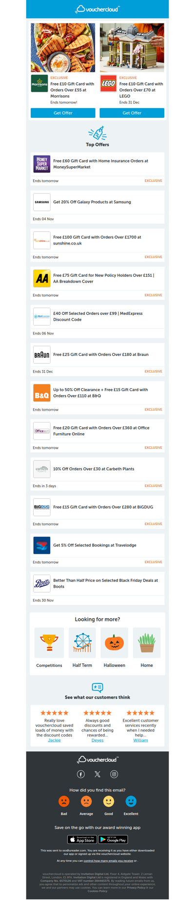 Samsung - 20% off • Travelodge - 5% off • LEGO - £10 gift card + more!