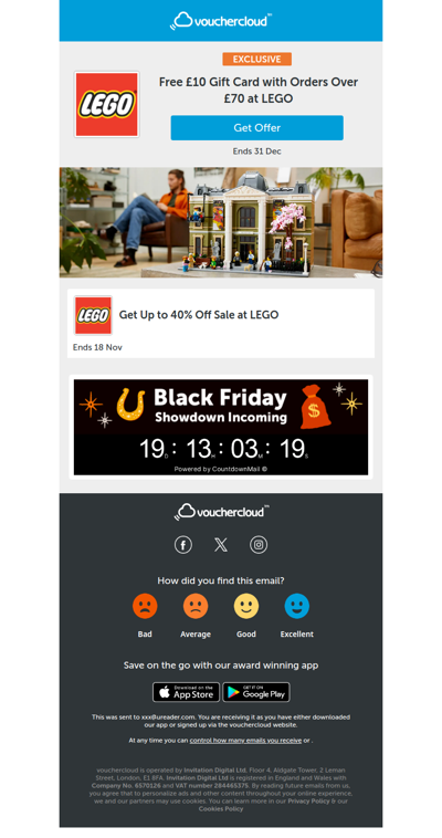 40% off + £10 Amazon gift card with LEGO orders!