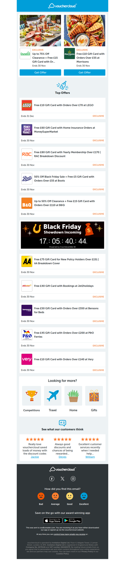 Dunelm - £15 gift card • B&Q - £15 gift card • Jet2Holidays - £40 gift card + more!