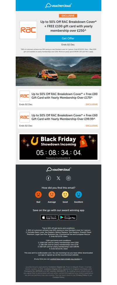 Up to £100 gift card + 50% at RAC Breakdown Cover