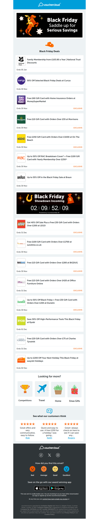 Three days to go! 🤠 Currys - 50% off • LEGO - 40% off • Dunelm - 50% off + more!