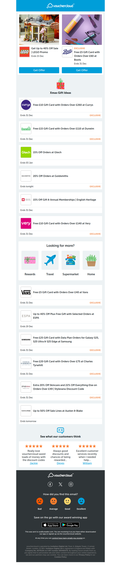 LEGO - 40% off • Dunelm - £15 gift card • Boots - £5 gift card + more!