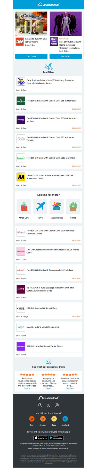 Funky Pigeon - 30% off • P&O Ferries - 15% off • MoneySuperMarket - £60 gift card + more!