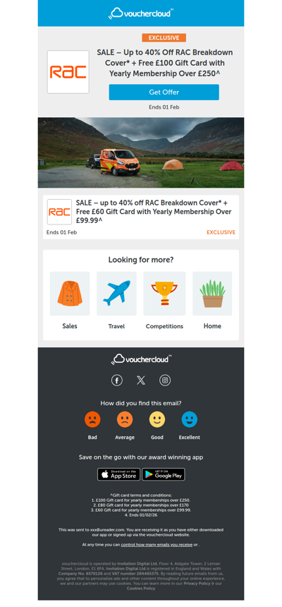 40% off + a £100 gift card with RAC Breakdown yearly memberships