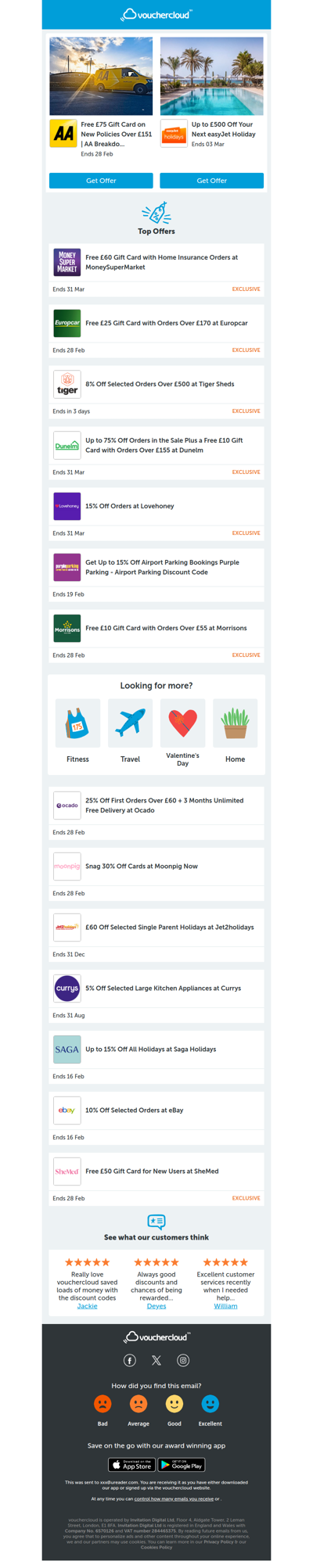 AA Breakdown - £75 gift card • Jet2Holidays - £400 off • Lovehoney - 15% off + more!