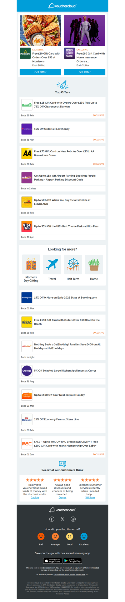 Morrisons - £10 gift card • LEGOLAND - up to 50% off • Booking.com - 15% off  + more!
