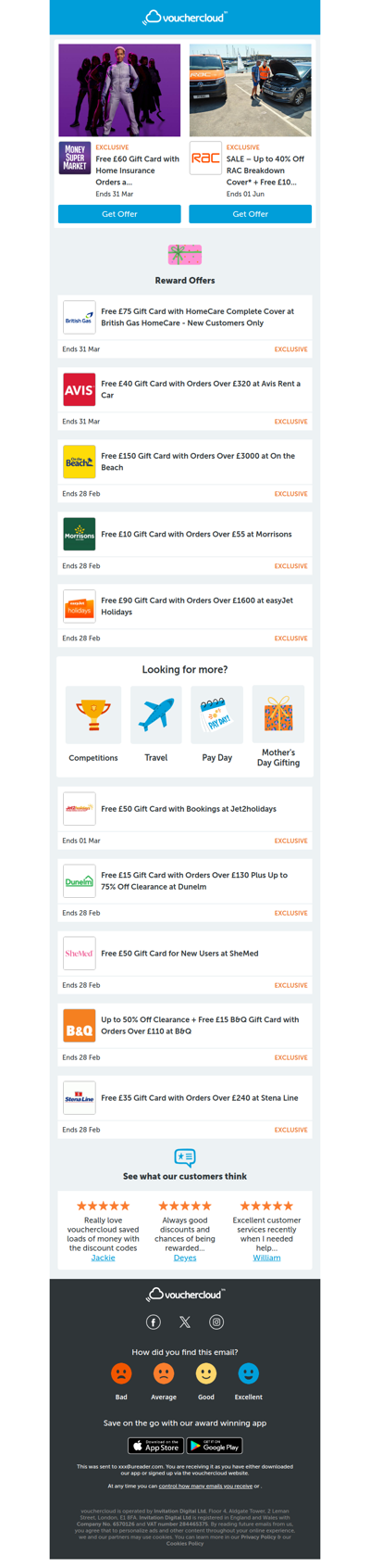 Top rewards! 🥇 MoneySuperMarket - £60 gift card • British Gas Homecare - £75 gift card • B&Q - £15 gift card + more!