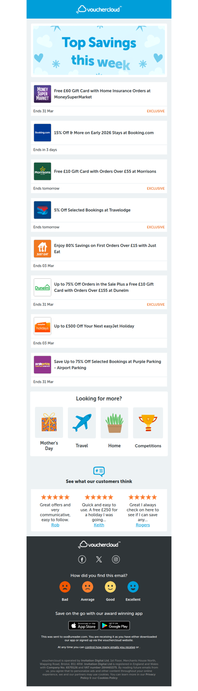 Just Eat - 80% off • Morrisons - £10 gift card • Booking.com - 15% off + more!