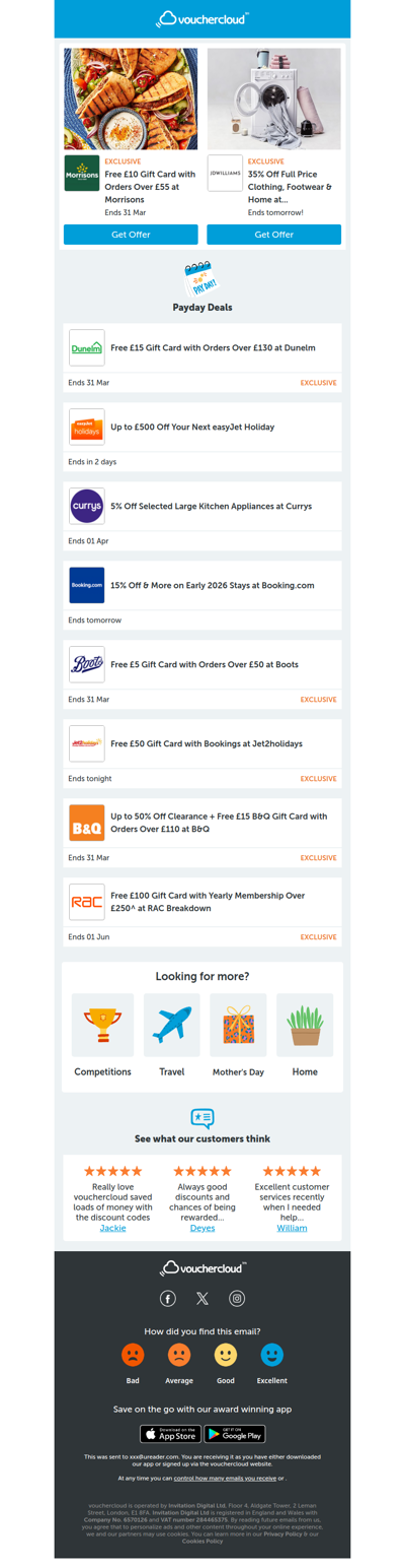 Payday weekend! JD Williams - 35% off • Dunelm - £15 gift card • Currys - 5% off + more!