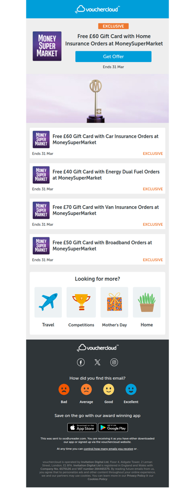 £60 gift card with home or car insurance at MoneySuperMarket + more!