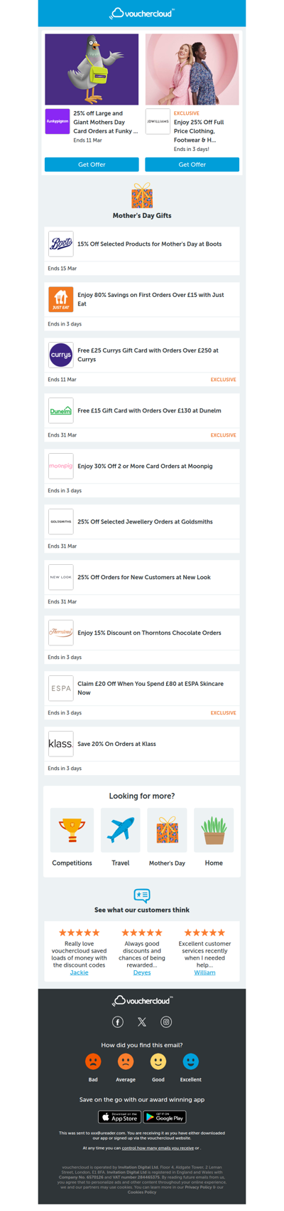 Mother's Day gifts 💐 Funky Pigeon - 25% off • Boots - 15% off • JD Williams - 25% off + more!