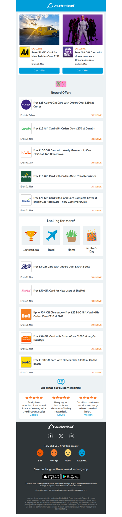 Earn rewards with your shop! AA Breakdown - £75 gift card • Currys - £25 gift card • Morrisons - £10 gift card + more!
