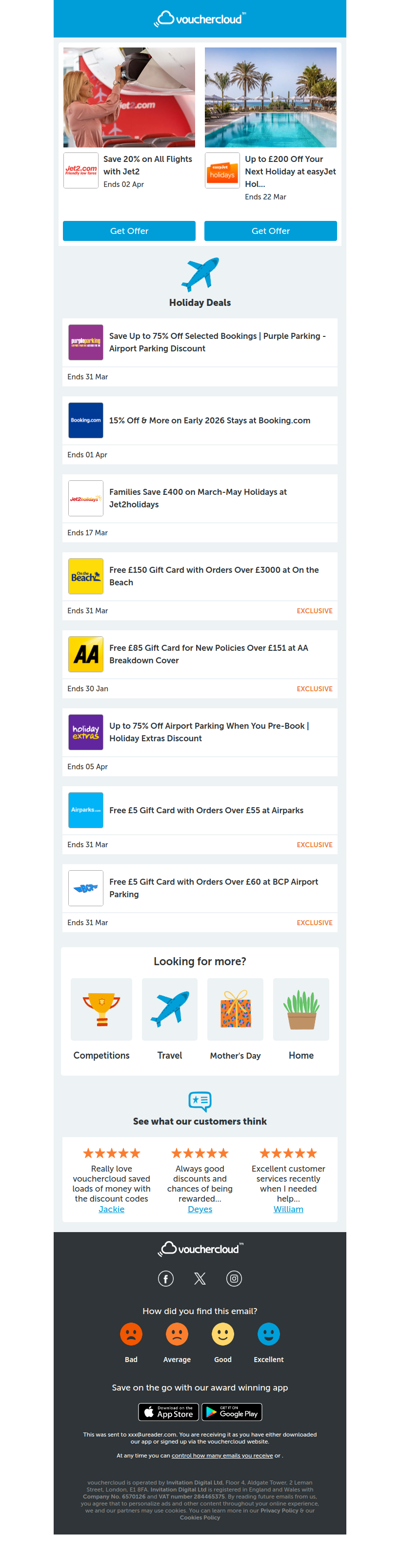 Need a holiday? Jet2 - 20% off • easyJet Holidays - £200 off • Booking.com - 15% off + more!