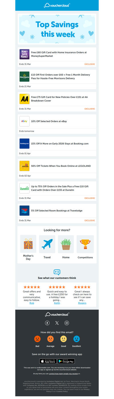 Morrisons - £15 off • eBay - 10% off • Booking.com - 15% off + more!