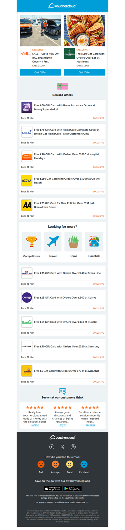 Shop our top rewards 🥇 Morrisons - £10 gift card • easyJet Holidays - £90 gift card • Samsung - £30 gift card + more!