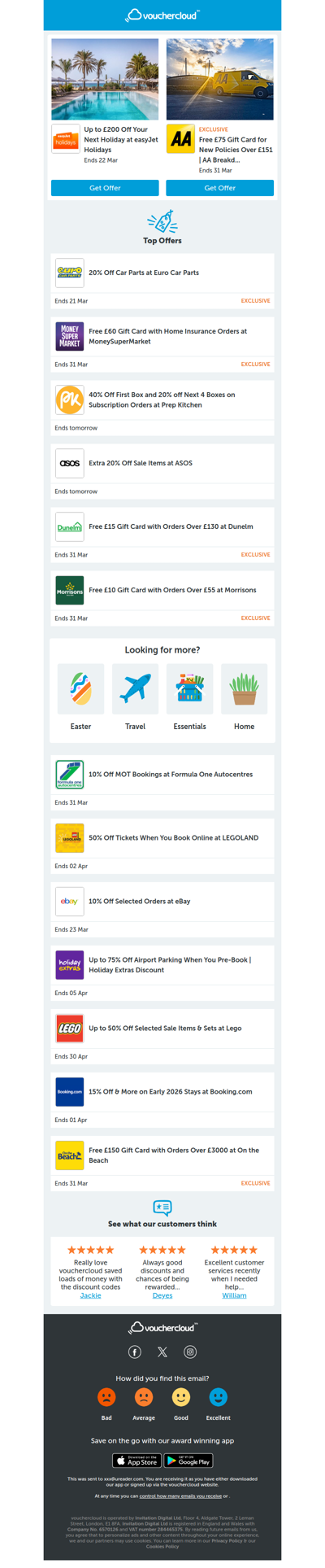 easyJet Holidays - £200 off • AA Breakdown - £75 gift card • ASOS - 20% off  + more!