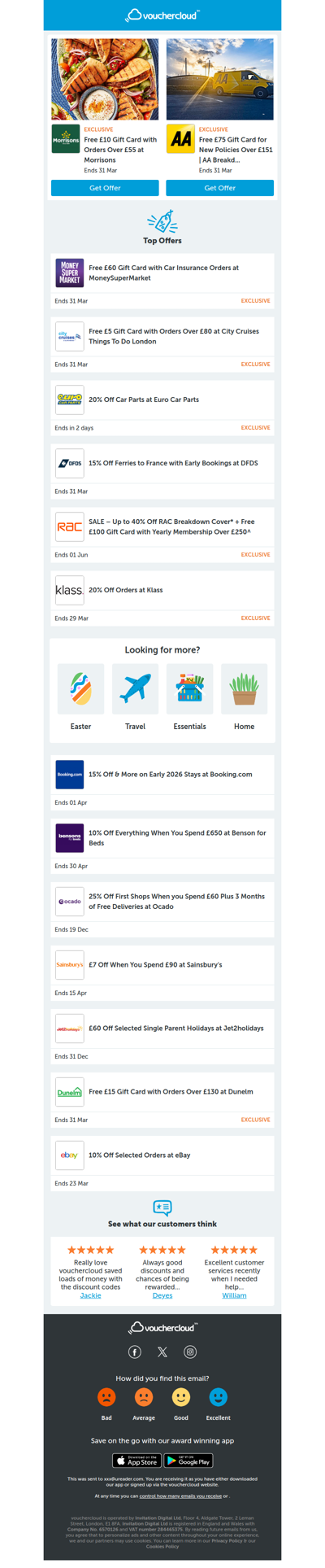 Morrisons - £10 gift card • DFDS - 15% off  • Booking.com - 15% off + more!