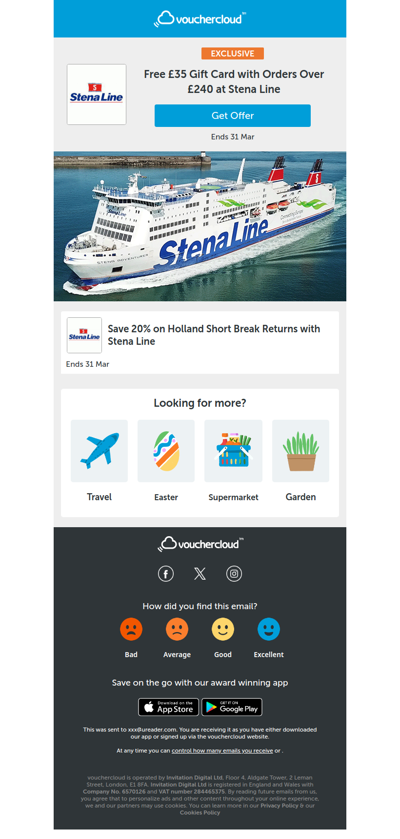 Free £35 gift card with your next Stena Line trip