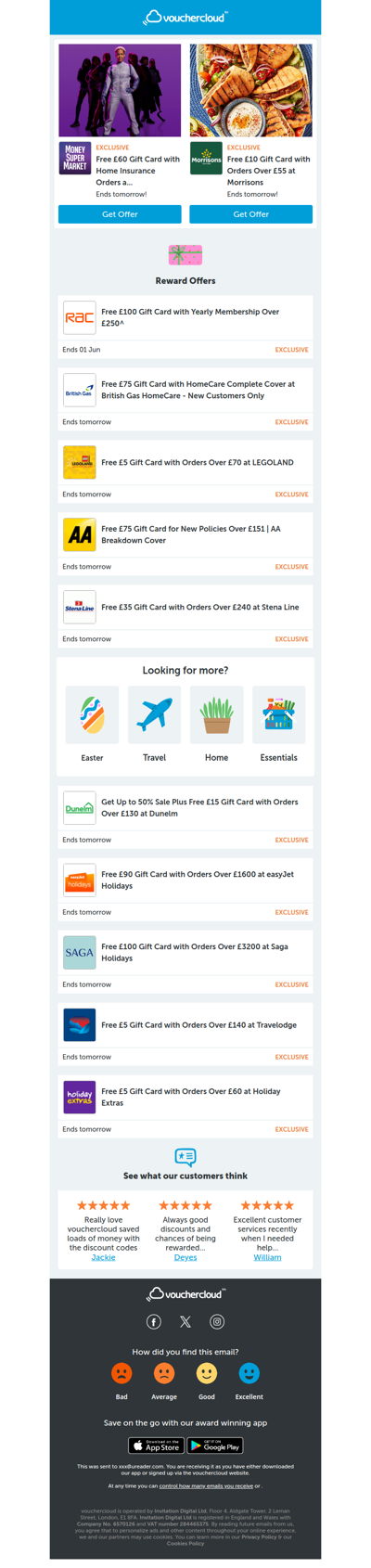 Get gift cards with your shop! 🛍️ MoneySuperMarket - £60 gift card • Morrisons - £10 gift card • British Gas HomeCare - £75 gift card + more!