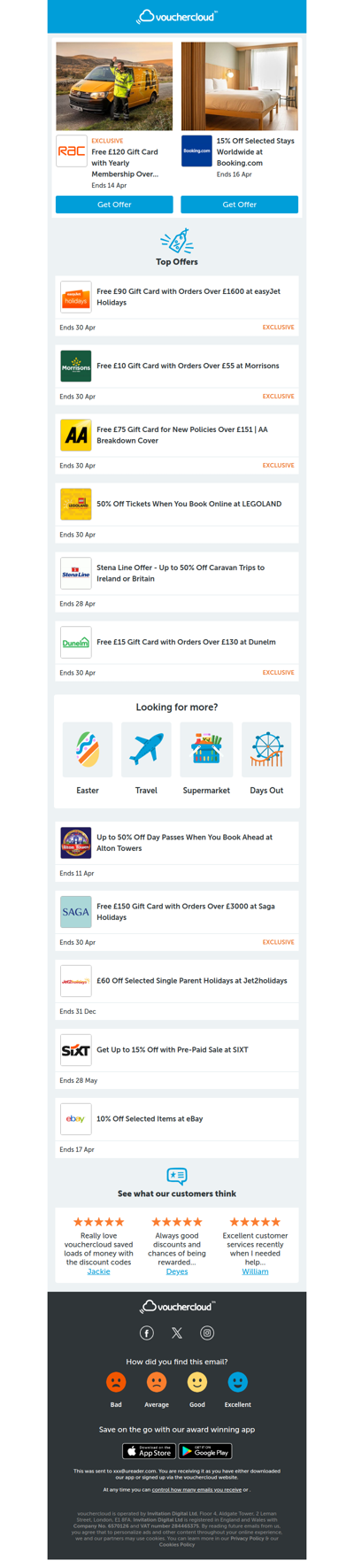 LEGOLAND - 50% off • Morrisons - £10 gift card • Booking.com - 15% off + more!